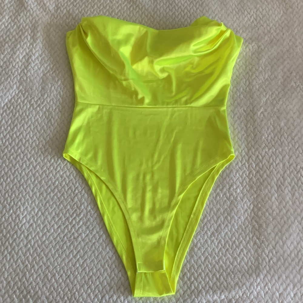 Neon Green-Yellow Leotard Body Suit with Ruffled Top